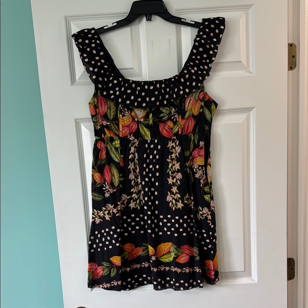 Farm Rio Floral Black Polka Dot Women's dress size medium